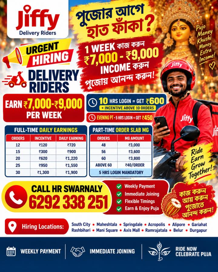 Delivery Rider – Full-time & Evening Part-time – Jiffy by Spencer's hiring poster