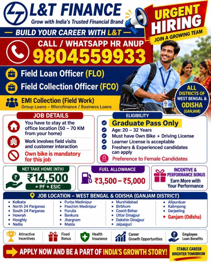 Field Loan Officer / Field Collection Officer – L&T Finance hiring poster